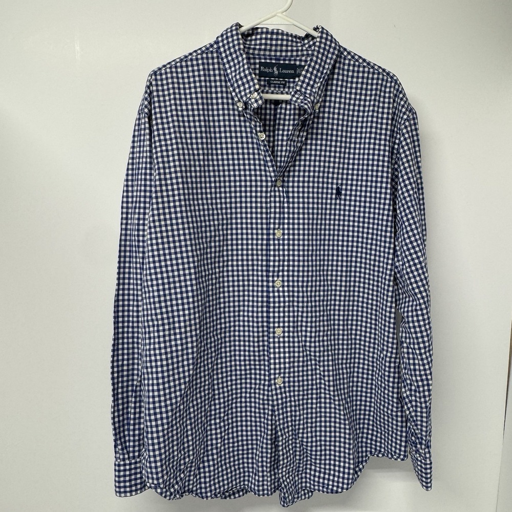 Ralph Lauren Men's XL Classic Fit Blue White Gingham Button Down Shirt Pony